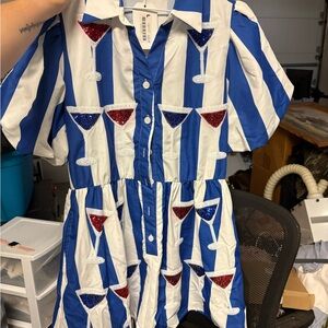 Peach Love California Blue and White Striped Dress